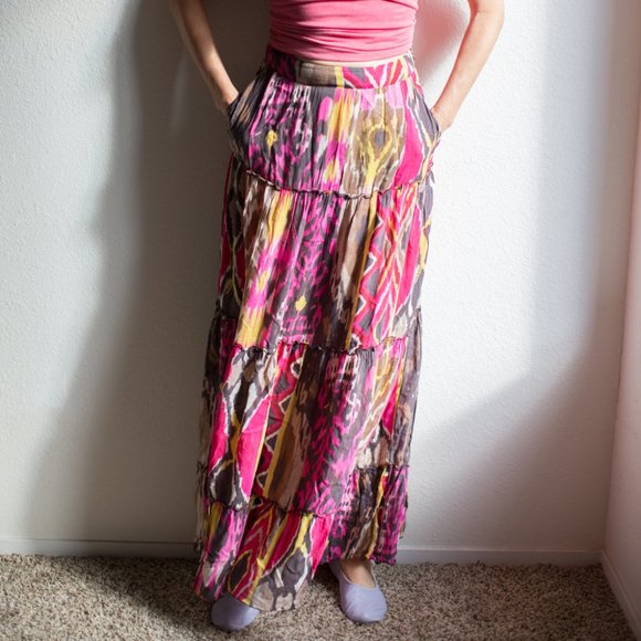 Vintage Miss Sixty Bohemian Tiered Maxi Skirt 28" Small Cottagecore Gypsy Hippie - Picture 9 of 16